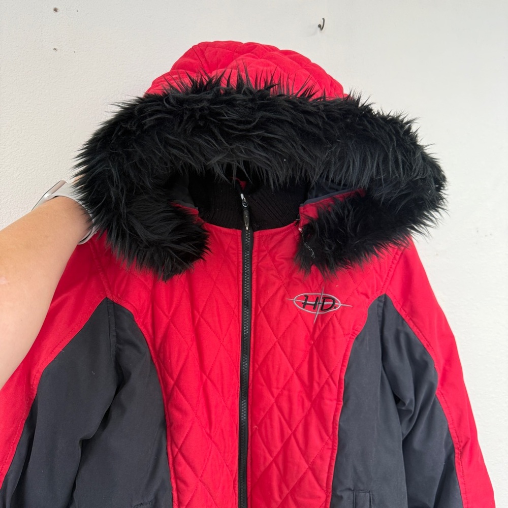 Harley Davidson, puffer warm down jacket with removable hood, women’s size L - Picture 5 of 15